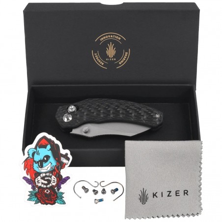 Nóż składany Kizer Mini Bulldog Carbon Fiber, Stonewashed S45VN by O.SHO (Ki3672SA3)