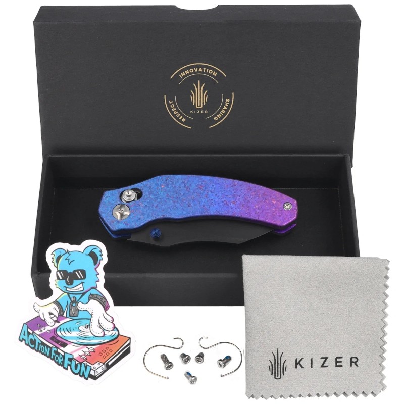 Nóż składany Kizer Mini Bulldog Purple-Blue Crystallized Titanium, Matte DLC Ultra S45VN by O.SHO (Ki3672SA1)