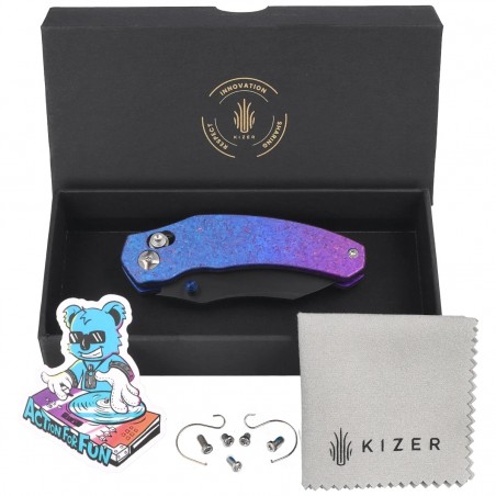 Nóż składany Kizer Mini Bulldog Purple-Blue Crystallized Titanium, Matte DLC Ultra S45VN by O.SHO (Ki3672SA1)
