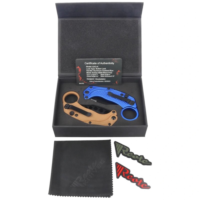 Nóż grawitacyjny Reate EXO-K Gravity Karambit Blue Aluminium, Black PVD N690 (EXO-K BLU.PVD)