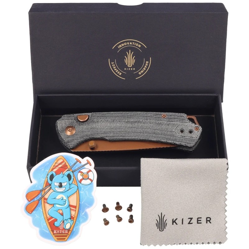 Nóż składany Kizer T1 BD Gray Norplex UltreX Micarta, Sunset Metal PVD Nitro-V by Uli Hennicke (V3490.2BA2)