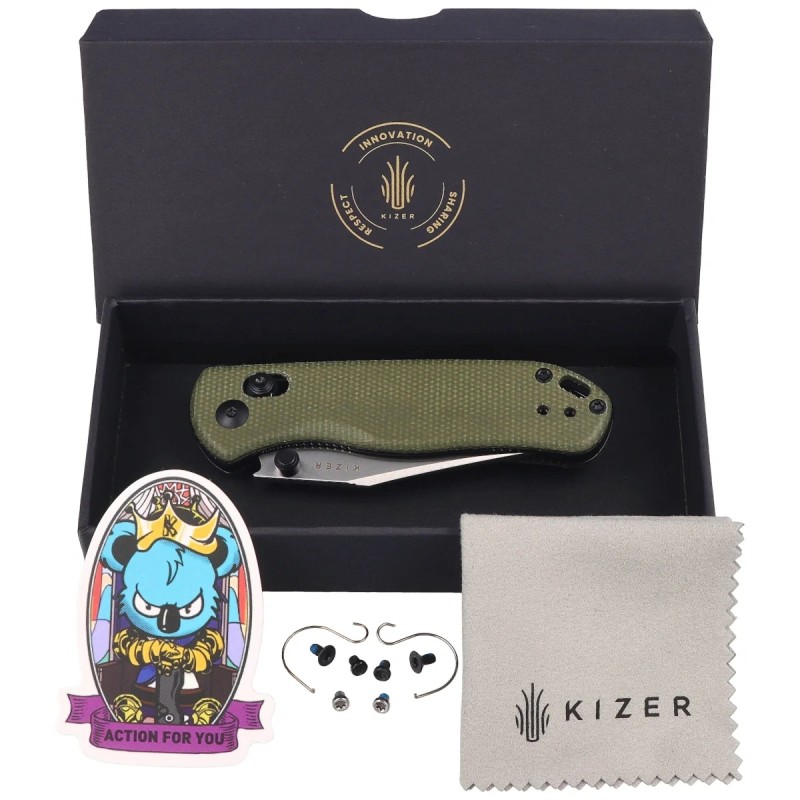 Nóż składany Kizer Drop Bear 2 Green Micarta, Satin Nitro-V by Azo (V3619.2KC1)