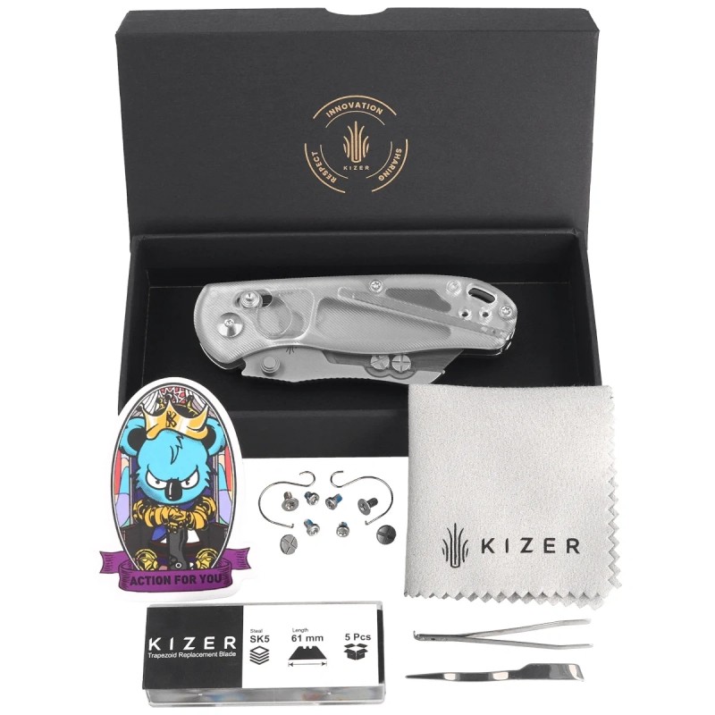 Nóż składany Kizer Uti Bear 1 White Acrylic, Bead Blasted SK5 / 50Cr15MoV by Azo (V3619JA5)