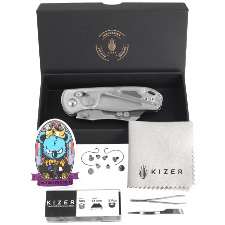 Nóż składany Kizer Uti Bear 1 White Acrylic, Bead Blasted SK5 / 50Cr15MoV by Azo (V3619JA5)