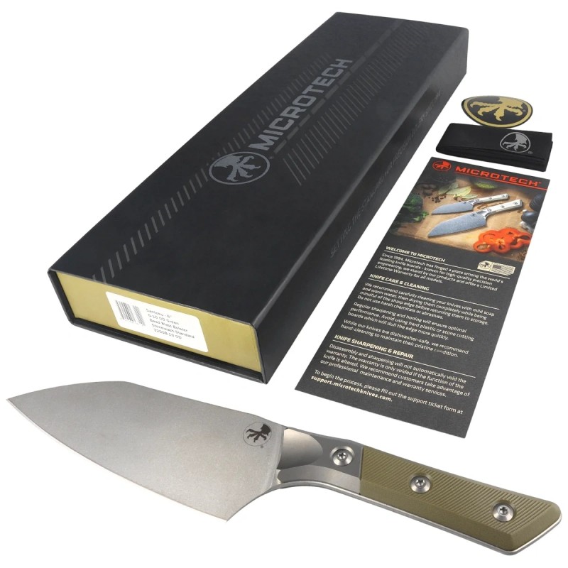 Nóż kuchenny Microtech Santoku 6'' Titanium Bolster/OD Green G10, Stonewashed M390MK (3200B-10OD)