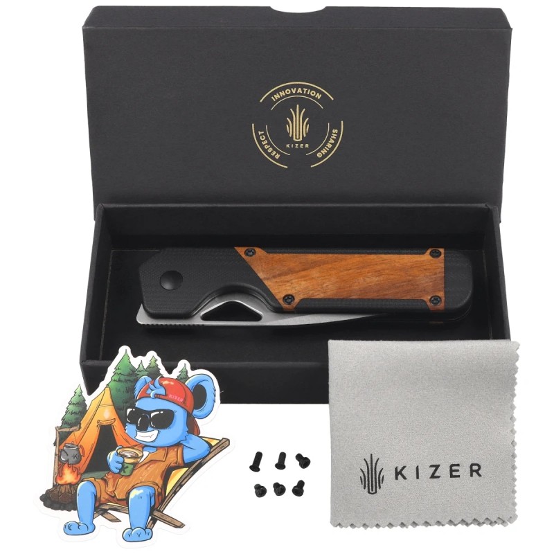 Nóż składany Kizer Militaw Black G10 / Mkuruti Wood, Satin 154CM by Jonathan Styles (V3634C2)