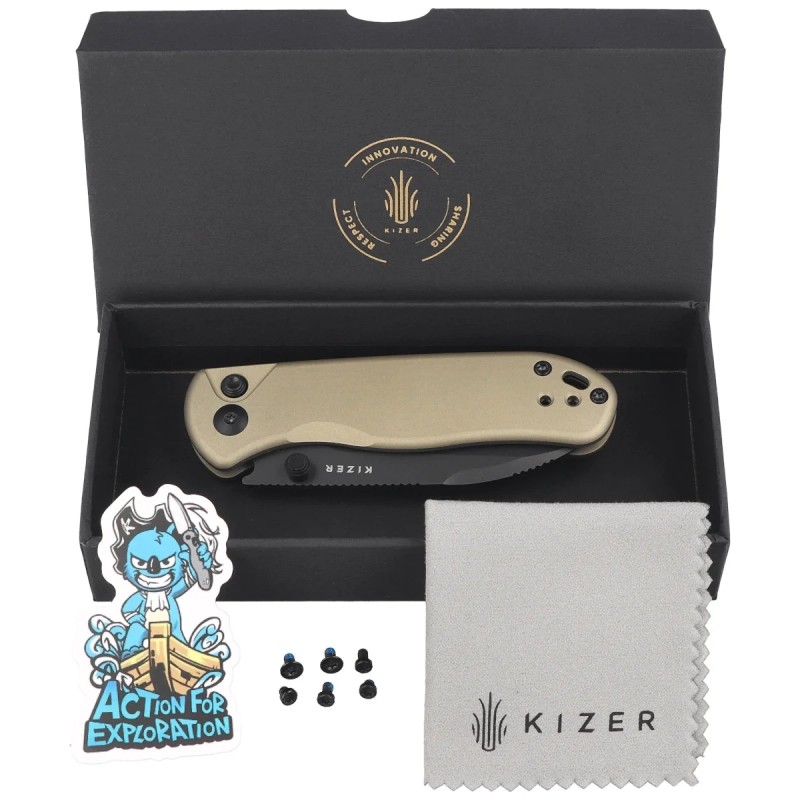 Nóż składany Kizer Drop Bear 2 Tan Aluminium, Matte DLC Basic Nitro-V by Azo (V3619.2CD1)