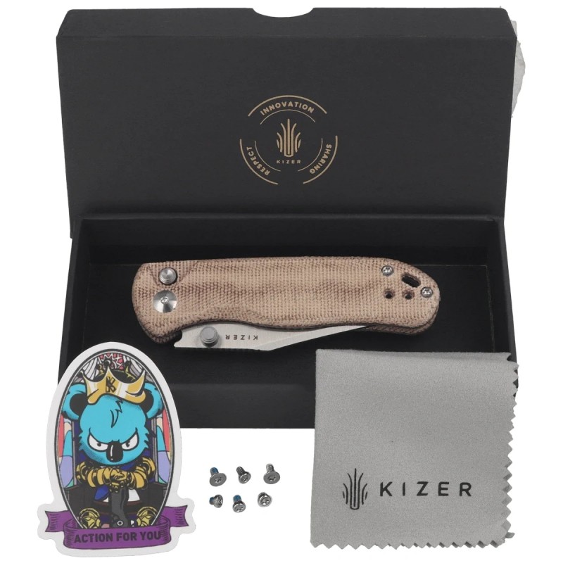 Nóż składany Kizer Drop Bear 2 Brown Micarta, Satin Nitro-V by Azo (V3619.2CC1)