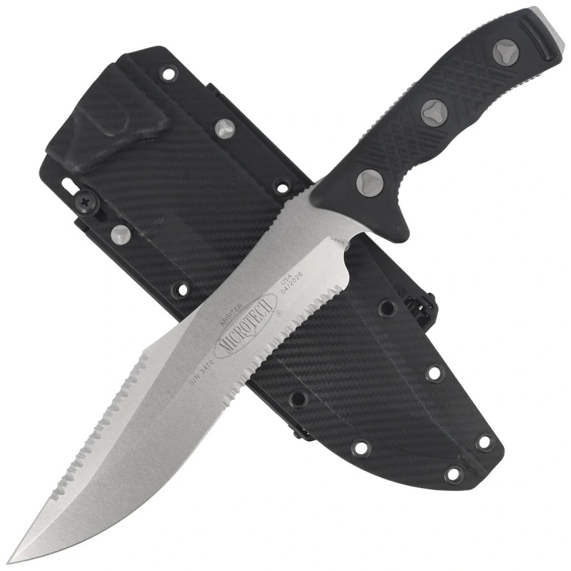 Nóż Microtech Arbiter S/E Black G10, Stonewashed F/S M390 by Adam Marfione (104-12)