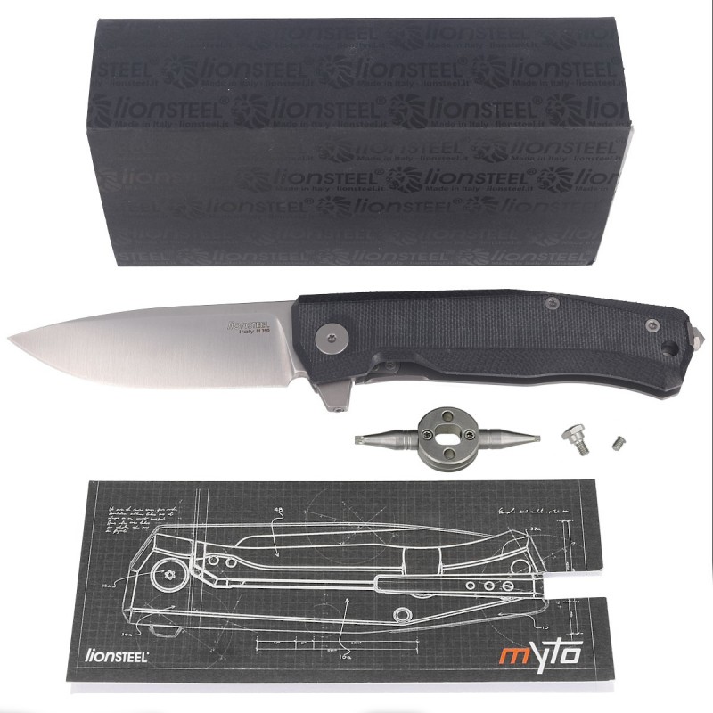 Nóż składany LionSteel Myto Black Canvas, Satin M390 by Molletta ( (MT01 CVB)