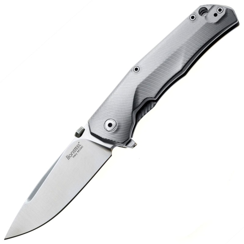 Nóż składany LionSteel T.R.E. Grey Titanium/Blue Ti, Stonewashed M390 by Molletta (TRE BL)