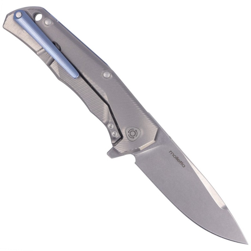 Nóż składany LionSteel T.R.E. Grey Titanium/Blue Ti, Stonewashed M390 by Molletta (TRE BL)