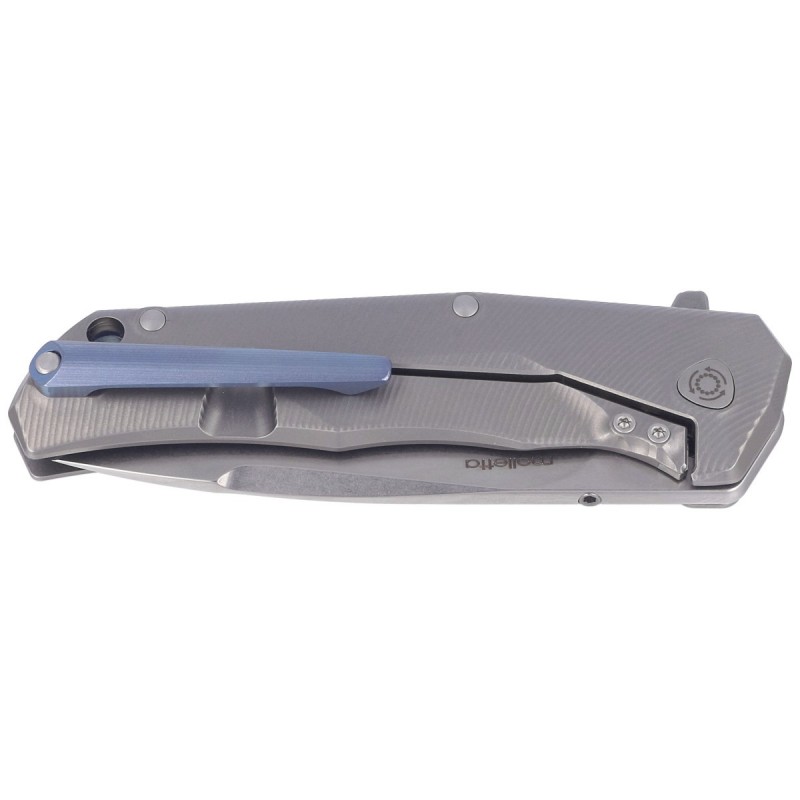 Nóż składany LionSteel T.R.E. Grey Titanium/Blue Ti, Stonewashed M390 by Molletta (TRE BL)
