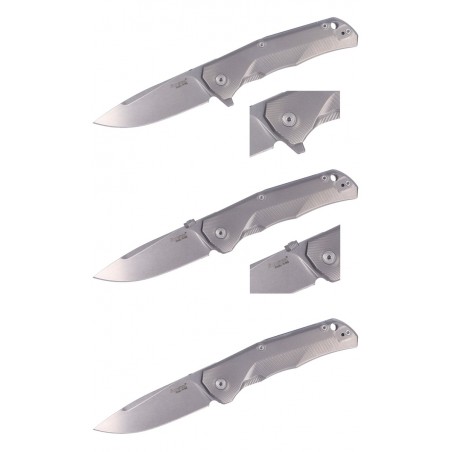 Nóż składany LionSteel T.R.E. Grey Titanium/Blue Ti, Stonewashed M390 by Molletta (TRE BL)
