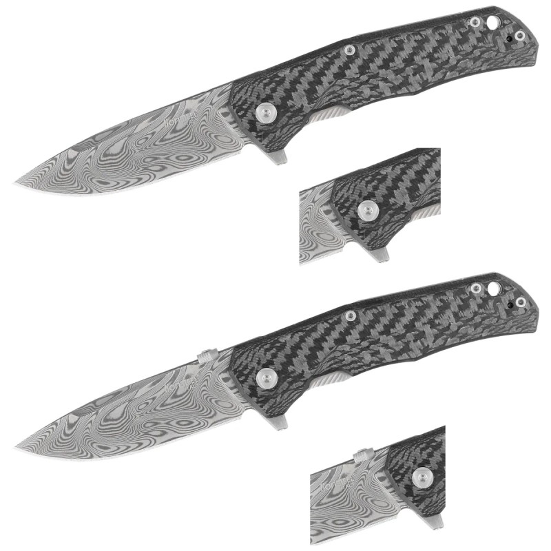 Nóż składany LionSteel T.R.E. Titanium/Carbon Fiber, Thor Damasteel Damascus by Molletta (TRE DT FC)