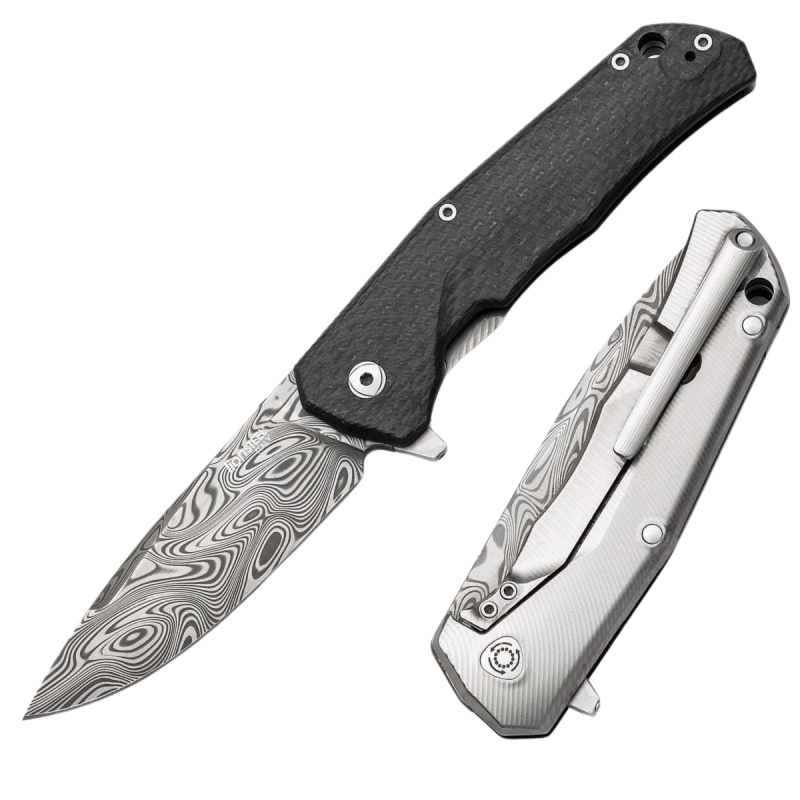Nóż składany LionSteel T.R.E. Titanium/Carbon Fiber, Thor Damasteel Damascus by Molletta (TRE DT FC)