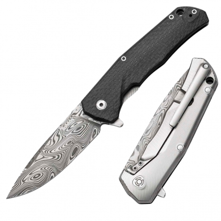 Nóż składany LionSteel T.R.E. Titanium/Carbon Fiber, Thor Damasteel Damascus by Molletta (TRE DT FC)