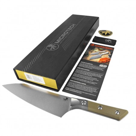 Nóż kuchenny Microtech Chef 8'' OD Green G10 / Titanium Bolster, Stonewashed M390MK (3000B-10 OD)