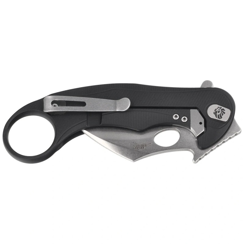 Nóż składany LionSteel L.E.One Mid Karambit Black Aluminium, Stonewashed M390 by Emerson Design (LE2 A BS)