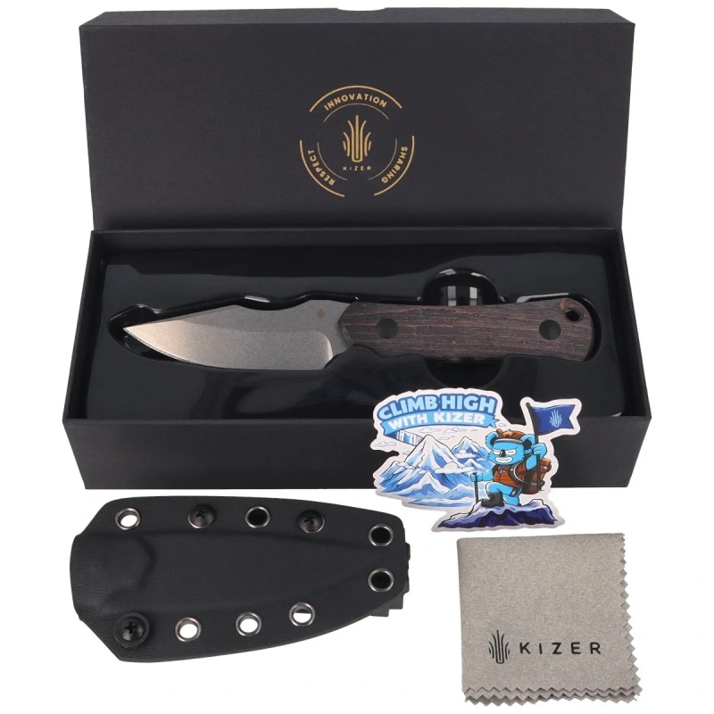 Nóż Kizer Bone Black Stabilized Wood, Stonewashed AEB-L by Maverick Customs (1122A4)