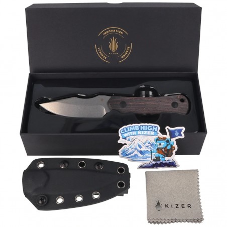 Nóż Kizer Bone Black Stabilized Wood, Stonewashed AEB-L by Maverick Customs (1122A4)