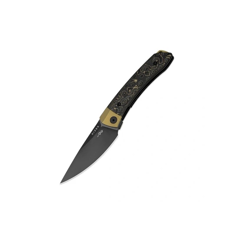 Nóż składany Kizer Mini MoMo Gold Titanium / Camo Gold Fat Carbon, Polished DLC S90V by Vladimir Legachev (Ki3663A3)