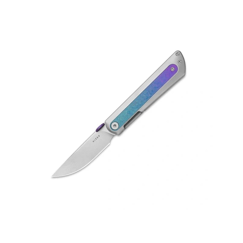 Nóż składany Kizer Quoll Silver / Blue Crystallized Titanium, Stonewashed S45VN by Ben Taubert (Ki3733A2)