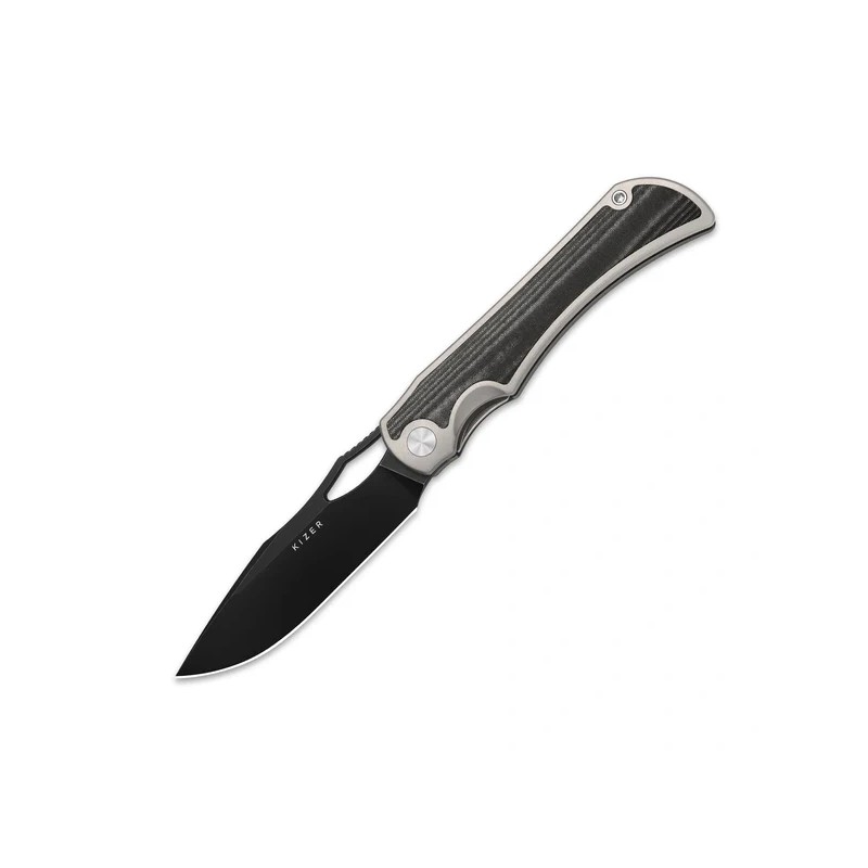 Nóż składany Kizer Allure Silver Titanium / Norplex UltreX Micarta, Black Stonewashed S45VN by Johan Jordaan (Ki4763LDA2)
