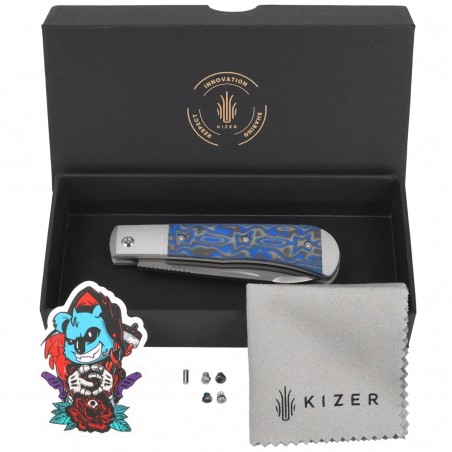 Nóż składany Kizer Trestle D Grey Aluminium / Multicolored Vortex Micarta, Satin Nitro-V by Azo (V3760A2)