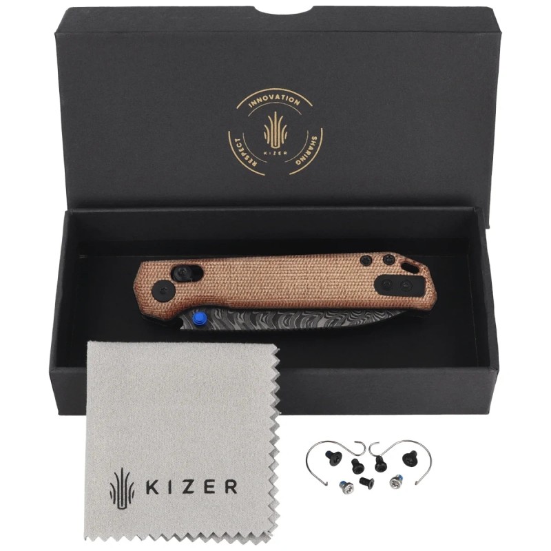 Nóż składany Kizer Begleiter 2.9 CL Brown Norplex UltreX Micarta, Damascus by Azo (V3458.2CDA2)