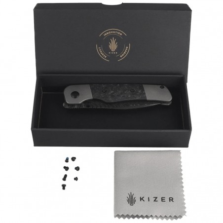 Nóż składany Kizer Coywolf Gray Titanium / Black Carbon Fiber, Acid-Washed Damascus by Derek Sharon (Ki3685A1)