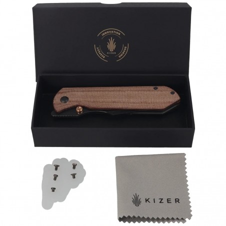 Nóż składany Kizer Harpoon Fold Gray Titanium / Brown Norplex UltreX Micarta, Acid-Washed 3-layer Composite Steel by Maverick Cu