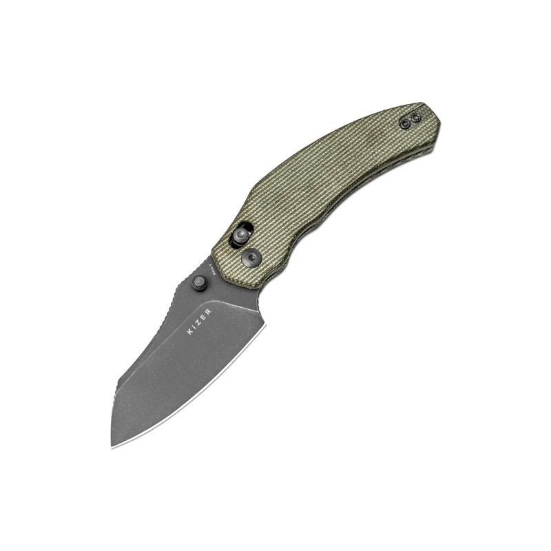 Nóż składany Kizer Bulldog Green Micarta, Gray Stonewashed Nitro-V by O.SHO (V3672A3)