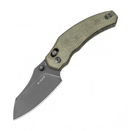 Nóż składany Kizer Bulldog Green Micarta, Gray Stonewashed Nitro-V by O.SHO (V3672A3)