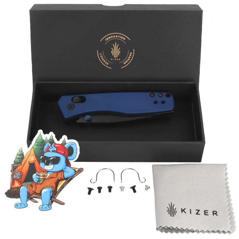 Nóż składany Kizer Aegis Blue Aluminum, Black Matte DLC AEB-L by Azo (V3774A3)