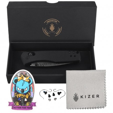 Nóż składany Kizer Aegis Black G10, Damascus by Azo (V3774A2)
