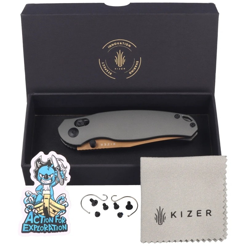 Nóż składany Kizer Phoca CC Gray Aluminum, Sunset Metal PVD AEB-L (V3780A2)