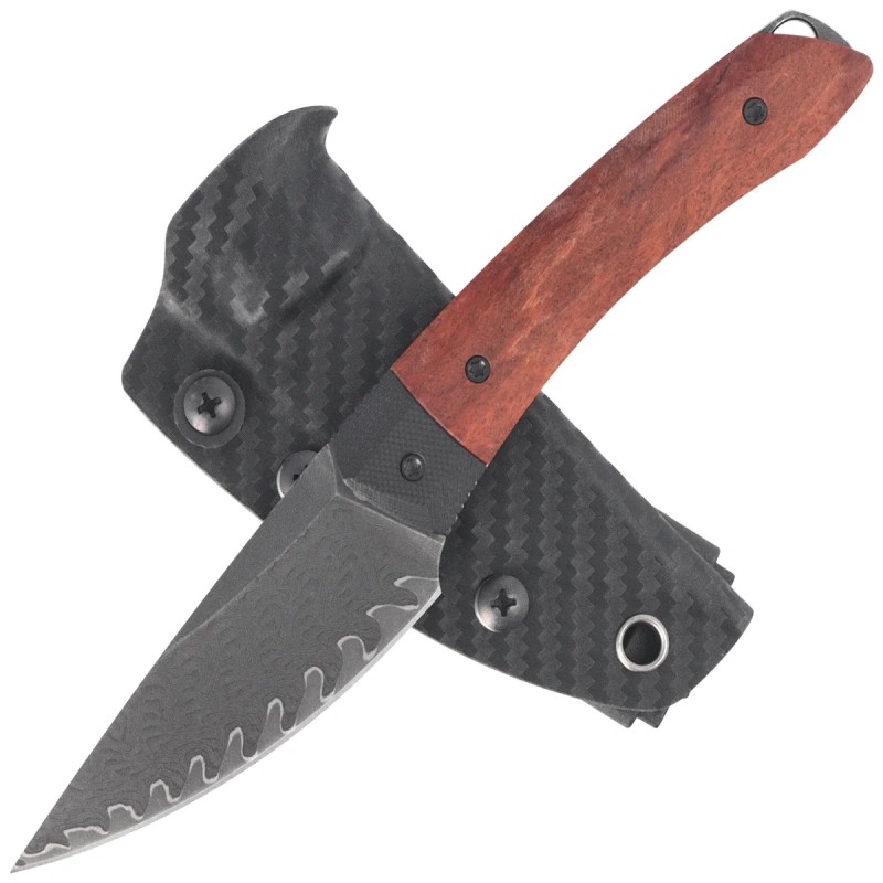 Nóż Kizer MoMo Fix 3 Black G10/Mkuruti Wood, Acid-Washed/Stonewashed Takefu VG-10 Damascus by Vladimir Legachev (1124A1)