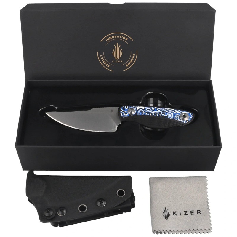 Nóż Kizer Finch Black G10/Blue-White Vortex Micarta, Satin AEB-L by Vincent Rizzo (1134A3)