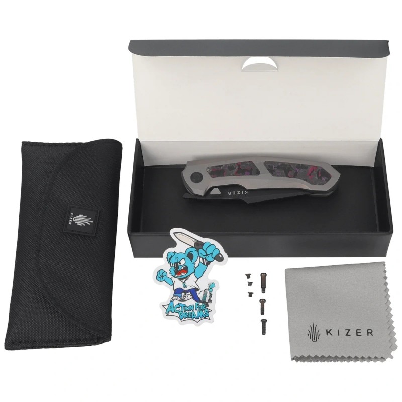 Nóż składany Kizer Feweed Gray Titanium / Purple Haze Fat Carbon, Black Stonewashed S35VN by Vũ Huỳnh Nam Anh (Ki3694A1)