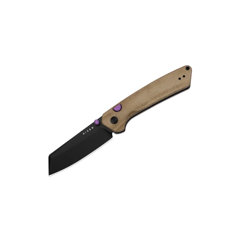 Nóż składany Kizer Madrac Brown Norplex UltreX Micarta, Black PVD 14C28N by Matteo Pignatelli (V3693BSA1)