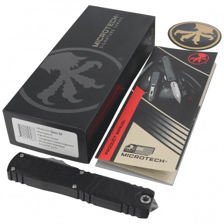 Nóż automatyczny OTF Microtech Ultratech Gen IV Interceptor Signature Black Topographic Deep Engraved Aluminium, Stonewashed M39