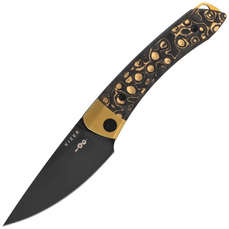 Nóż składany Kizer Mini MoMo Gold Titanium / Camo Gold Fat Carbon, Polished DLC S90V by Vladimir Legachev (Ki3663A3)
