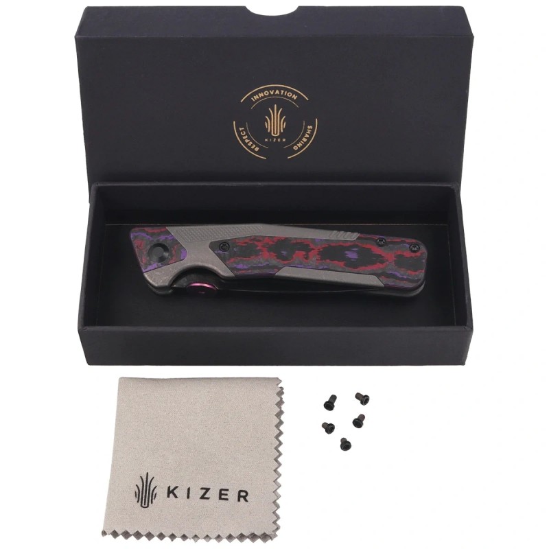 Nóż składany Kizer Sable Chief Dark Gray Titanium / Purple Haze Fat Carbon, Polished DLC Ultra K390 by Jonathan Styles (Ki3745A2