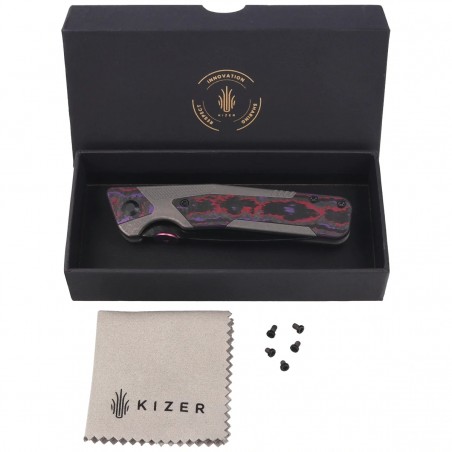 Nóż składany Kizer Sable Chief Dark Gray Titanium / Purple Haze Fat Carbon, Polished DLC Ultra K390 by Jonathan Styles (Ki3745A2