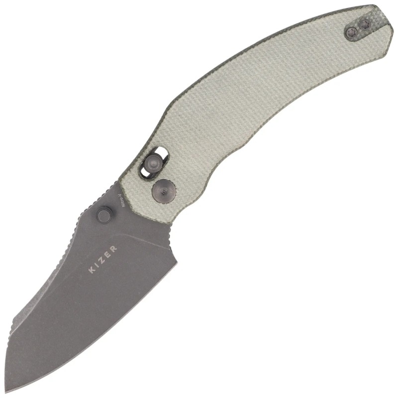 Nóż składany Kizer Bulldog Green Micarta, Gray Stonewashed Nitro-V by O.SHO (V3672A3)