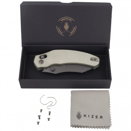 Nóż składany Kizer Bulldog Green Micarta, Gray Stonewashed Nitro-V by O.SHO (V3672A3)
