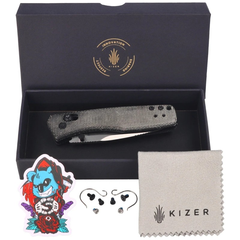 Nóż składany Kizer Aegis Black Norplex UltreX Micarta, Satin AEB-L by Azo (V3774A1)