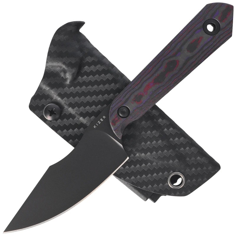 Nóż Kizer Mini Harpoon Purple Haze Fat Carbon, Black Matte DLC Ultra S45VN by Maverick Customs (1040S9)