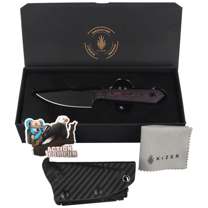 Nóż Kizer Mini Harpoon Purple Haze Fat Carbon, Black Matte DLC Ultra S45VN by Maverick Customs (1040S9)